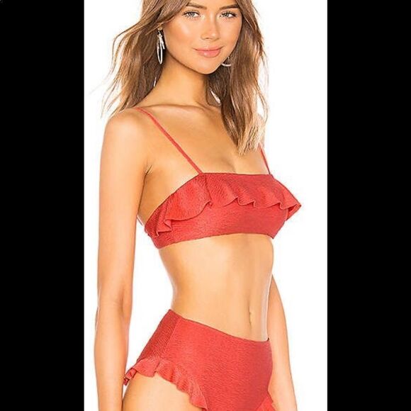Lovers + Friends ruffle Anga bikini Top in Salmon size XS - Picture 1 of 8